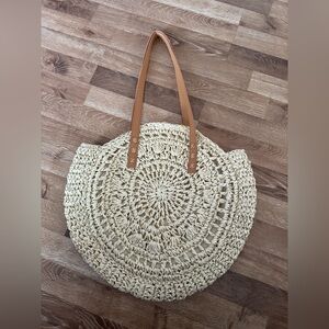Beige Woven Tote Bag